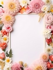 A frame of floral decorations on a white background, free space for text