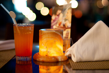 cocktail candle and napkin serving table