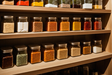 Pantry shelves with glass jars