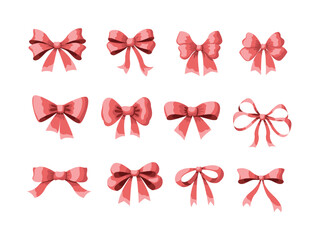 Set of isolated red bows.Vector illustration.
