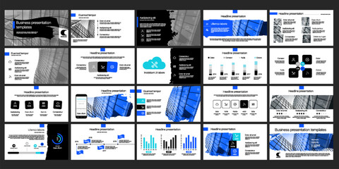 Geometric Presentation Element Templates. Vector infographics. For use in Presentation, Flyer and Leaflet, SEO, Marketing, Webinar Landing Page Template, Website Design, Banner.