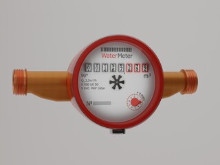 water counter with red frame isolated on gray background. 3d illustration render