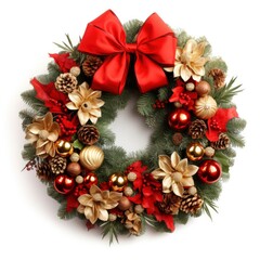 Fototapeta na wymiar Christmas beautiful decorated festive wreath isolated on white background, professional studio photo