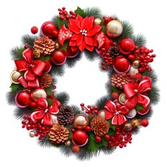 Fototapeta na wymiar Christmas fantastic decorated festive wreath, fantasy style, isolated on white background