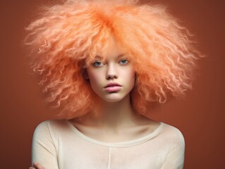 Naklejka premium Peach Fuzz color beautiful professional fashion portrait, fantastic young woman model