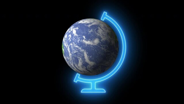 An animation earth on blue neon stand. Concept for environment, study and education. Able use graphic isolated on transparent background.