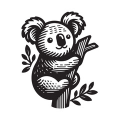 Cute koala, black vector engraving illustration. Monochrome icon, logo  © Victoria