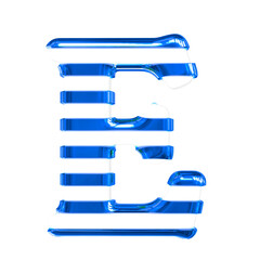 Fototapeta premium White 3d symbol with thin blue horizontal straps. letter e