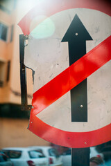 road sign prohibiting forward movement