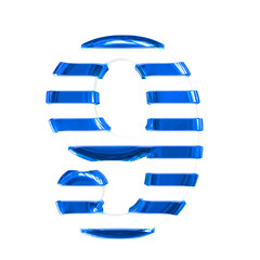 Fototapeta premium White 3d symbol with thin blue horizontal straps. number 9