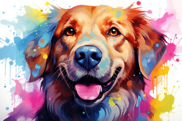 Colored dog pop art illustration style