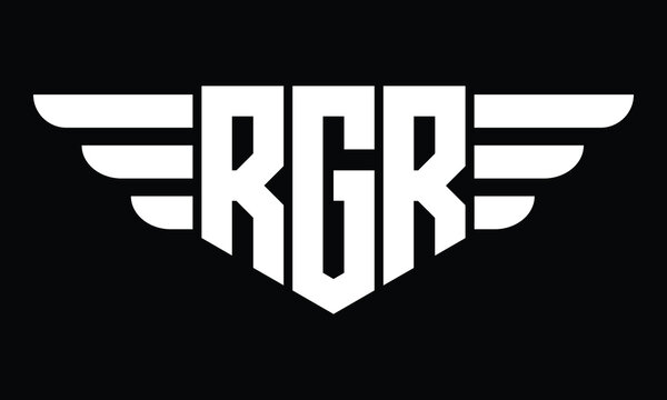 RGR three letter logo, creative wings shape logo design vector template. letter mark, wordmark, monogram symbol on black & white.	