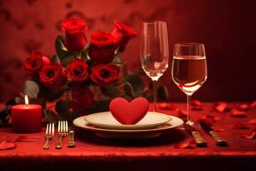 valentines day table setting. Romantic dinner setting. table setting and romantic dinner concept