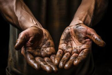 dirty worker hands close up