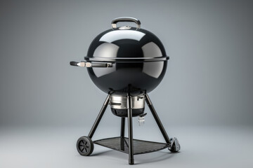 Modern iron BBQ barbecue grill on gray background