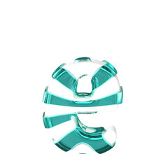 White symbol with thick turquoise straps. letter e