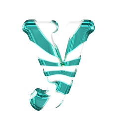 White symbol with thick turquoise straps. letter y