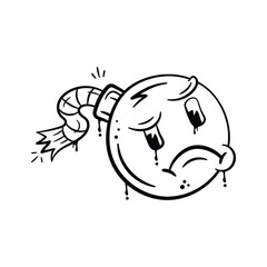 Gra this beautiful hand drawn sticker of bomb, bomb emoji, sad expression