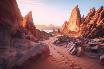 3D CG rendering of rocks and sand. High resolution image.