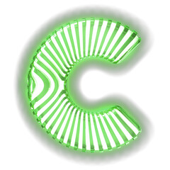 White symbol with ultra thin green luminous vertical straps. letter c