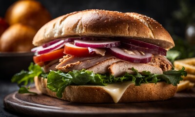 Delicious Turkey Sandwich Isolated on a Background, Generative AI