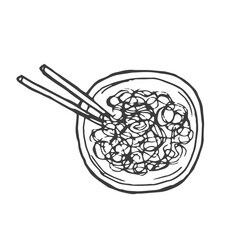 Doodle Noodle at bowl and stick. Hand drawing illustration.