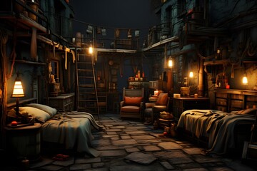 Obraz na płótnie Canvas 3D rendering of a fantasy fantasy room with a beautiful night scene