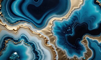 3d abstract marble art. Resin geode and abstract art, functional art, like watercolor geode painting. light golden, blue, turquoise and gray background, Generative AI - obrazy, fototapety, plakaty
