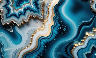 3d abstract marble art. Resin geode and abstract art, functional art, like watercolor geode painting. light golden, blue, turquoise and gray background, Generative AI - obrazy, fototapety, plakaty
