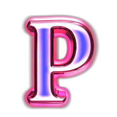 Blue symbol in a pink frame with glow. letter p - obrazy, fototapety, plakaty