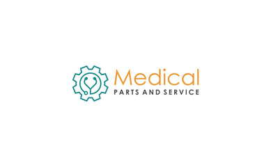 stethoscope medical parts and service logo design template. gear medic vector
