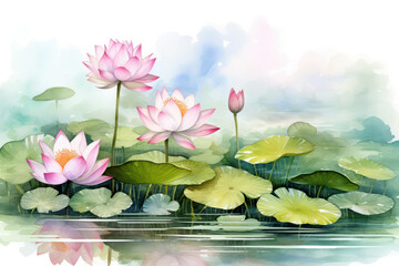 Background illustration blossom plant watercolor flower water pink nature blooming art lotus leaf summer