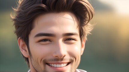Fototapeta premium A smiling man with a beard, radiating warmth and friendliness.