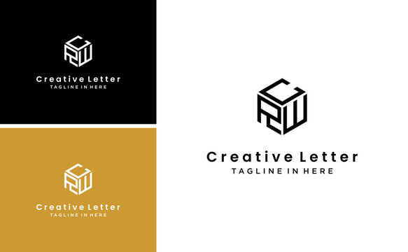 modern initial RWC or CRW letter logo design geometric polygon shape vector