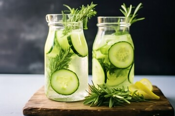 detox water drink with cucumber and lemon. Infused cucumber drink with mint. Detox water.