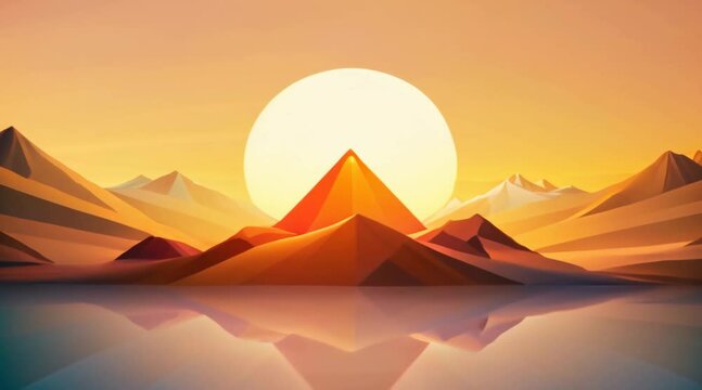 A sun rising over a geometric mountain range, representing new beginnings and brighter days ahead.