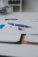 Business graphs and charts on table. Financial development, Banking Account, Statistics