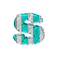 Turquoise symbol with silver straps. top view. letter s