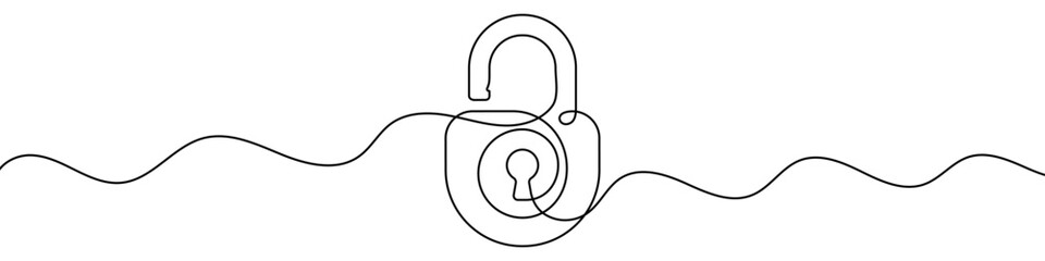 Continuous editable line drawing of padlock. Single line padlock icon. - obrazy, fototapety, plakaty