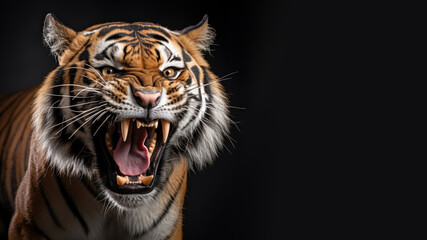 Angry tiger roaring ready to attack isolated on gray background