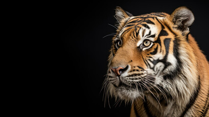 Fototapeta premium A tiger looks sharply focused at a target isolated on gray background