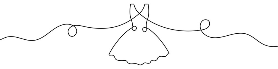 Continuous editable line drawing of dress. Single line dress icon.