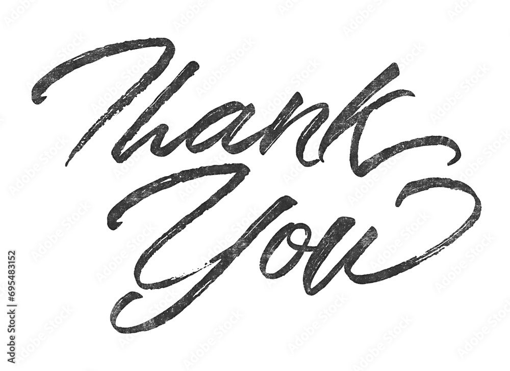 Poster thank you written in brush script font with marker ink effect isolated on transparent background