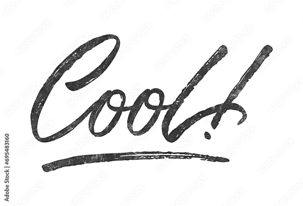 Poster word cool! written in brush script font with marker ink effect isolated on transparent background