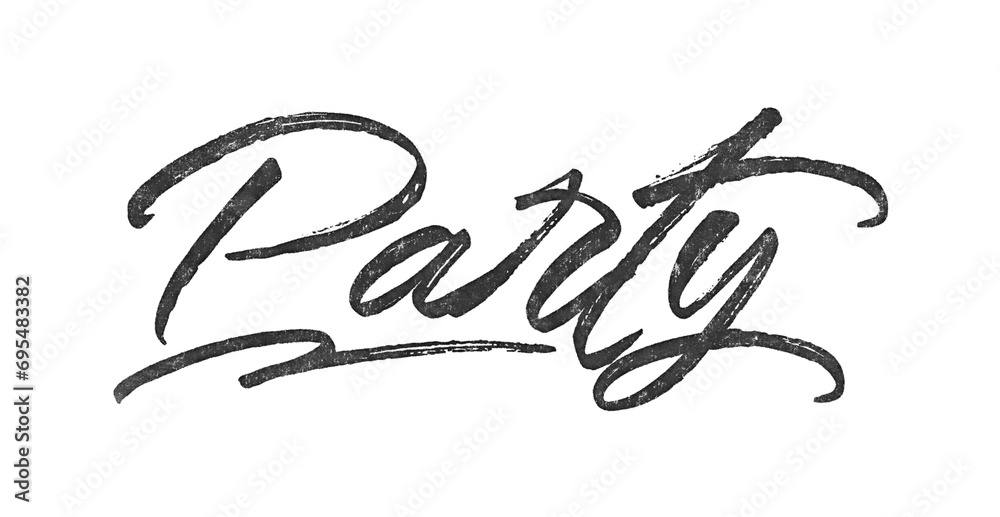 Poster word party written in brush script font with marker ink effect isolated on transparent background