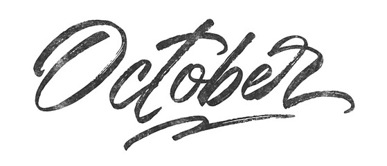 Month October written in brush script font with marker ink effect isolated on transparent background - obrazy, fototapety, plakaty