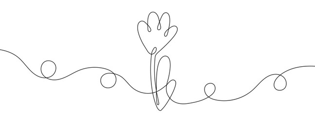 Continuous line drawing of flower. Single line plant icon.