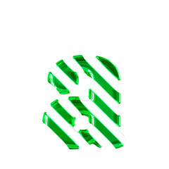 White symbol with thin green diagonal straps. letter a