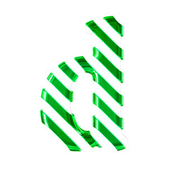 White symbol with thin green diagonal straps. letter d