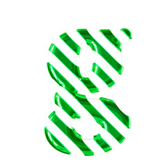 White symbol with thin green diagonal straps. letter g